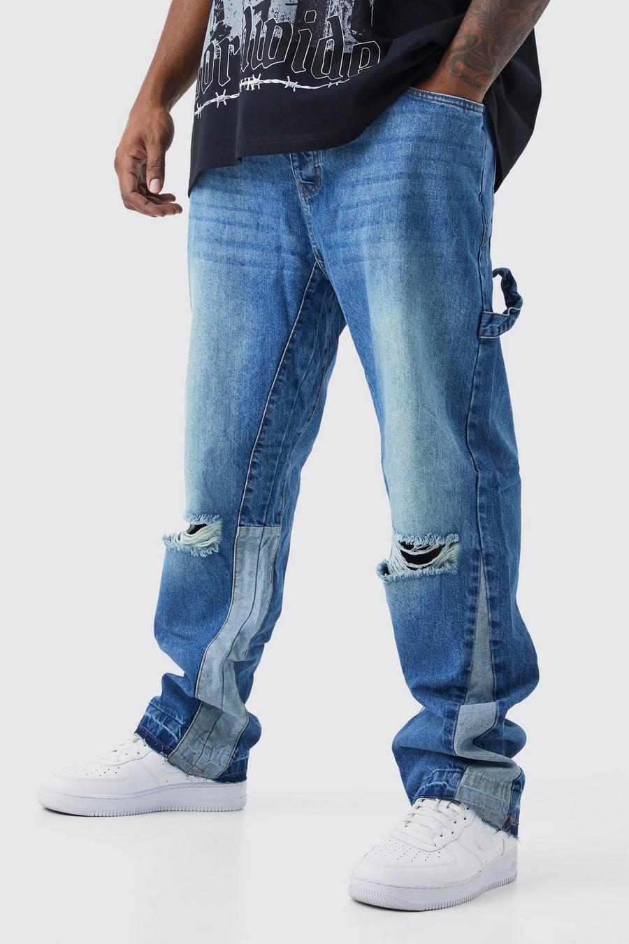 Jeans dritti Plus Size in denim rigido stile Carpenter, Vintage blue azzurro