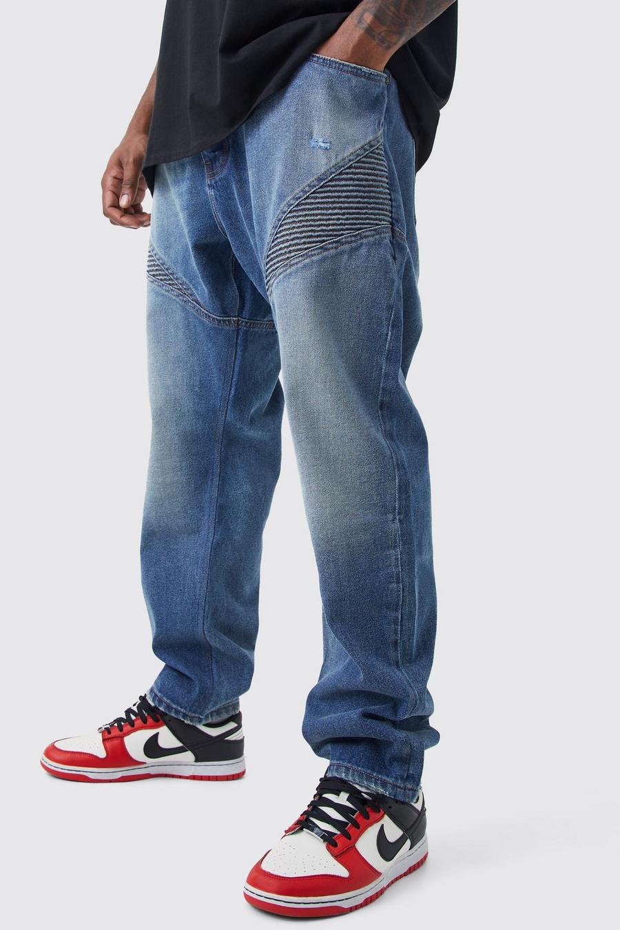 Vintage blue Plus Jeans i slim fit med bikerdetaljer image number 1
