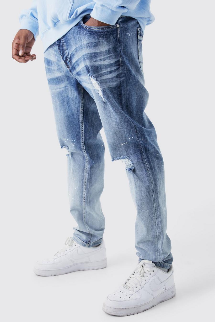 Jeans Plus Size Skinny Fit in Stretch con schizzi di colore sfumati, Light blue azzurro