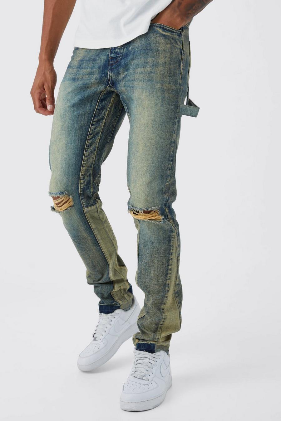 Jeans dritti Tall stile Carpenter in denim rigido, Antique wash azzurro