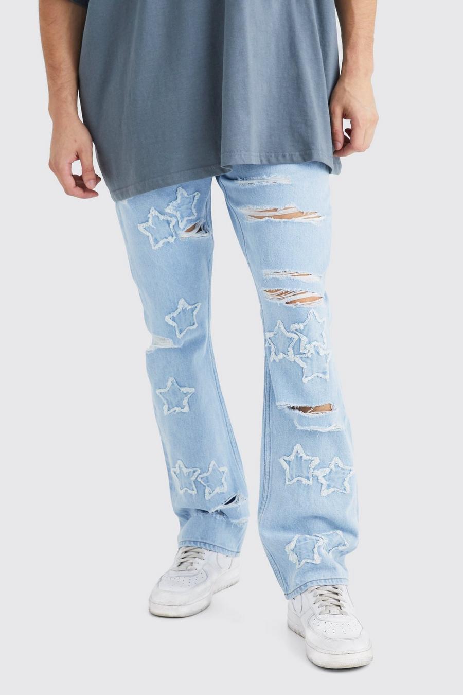 Ice blue Tall Slim fit flare jeans med stjärna image number 1