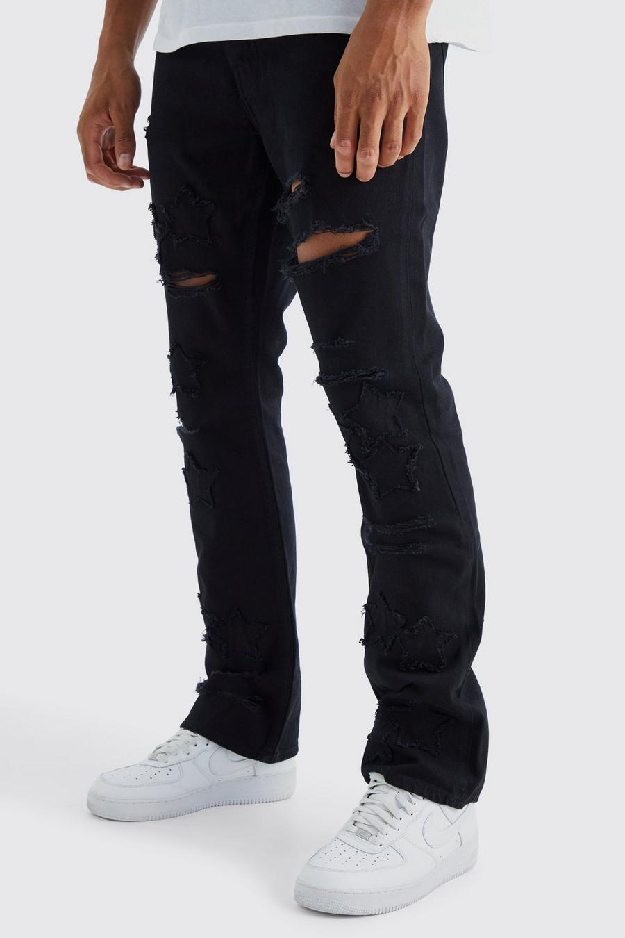 True black Tall Slim Rigid Flare Star Applique Jeans image number 1