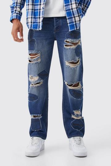 Tall Relaxed Rigid Applique Ripped Jeans antique blue