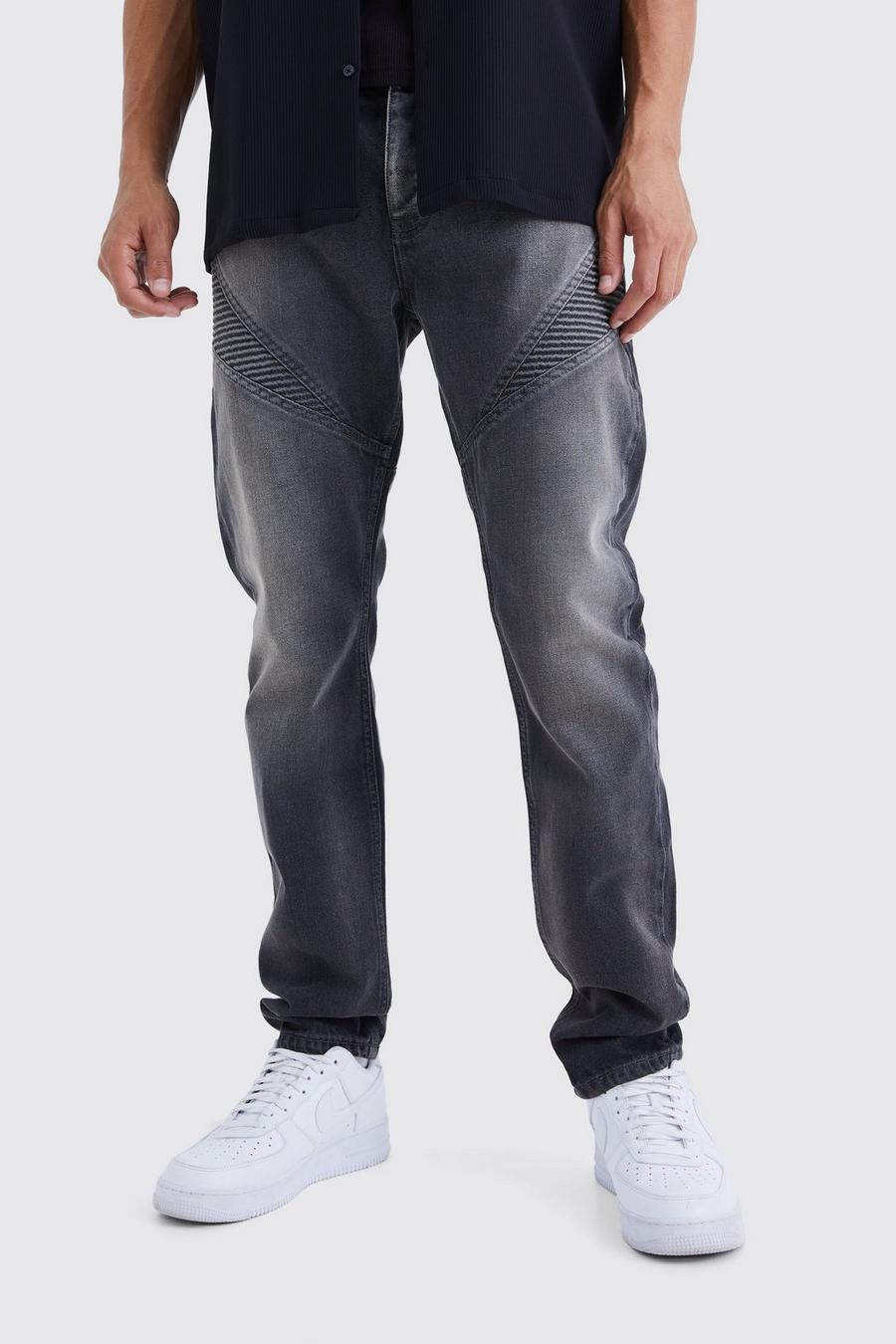 Jeans da biker Tall Slim Fit in denim rigido con pannelli, Grey image number 1