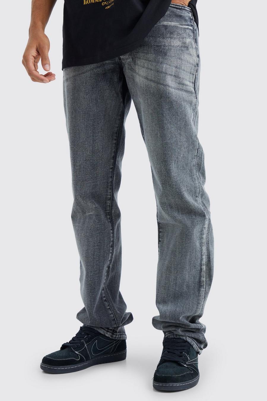 Charcoal grey Tall Relaxed Rigid Bleached Jeans