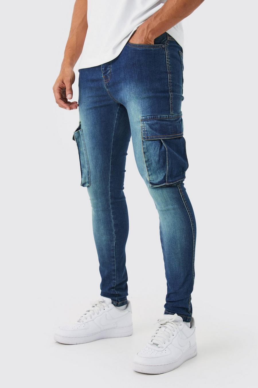 Jeans Cargo Super Skinny Fit in Stretch, Antique blue