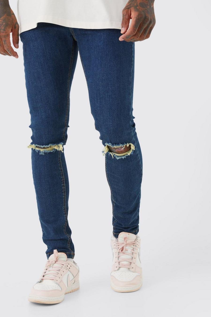 Antique blue Super Skinny Stretch Ripped Knee Jeans image number 1