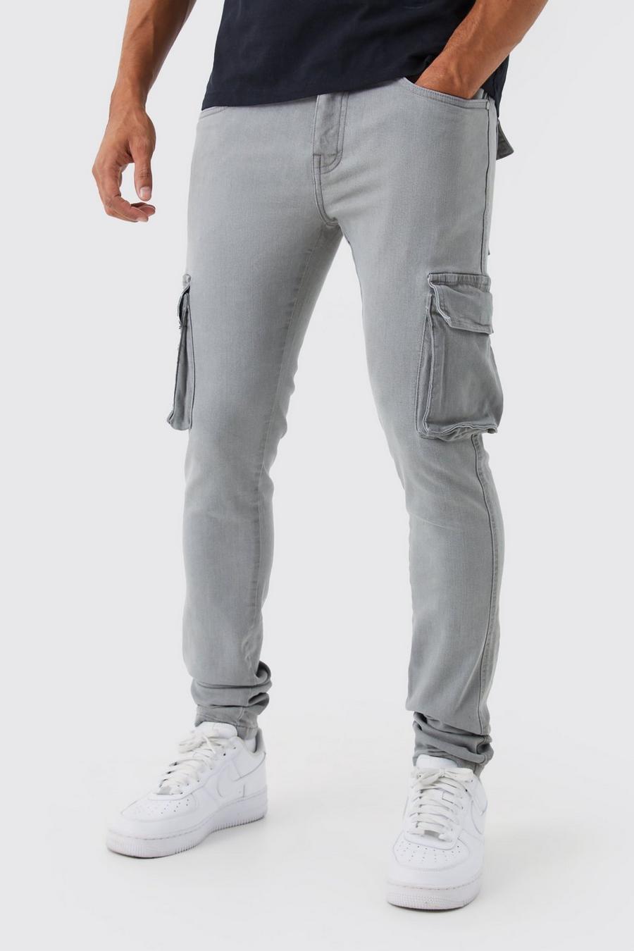 Mid grey Stretch Utility Cargo Skinny Jeans