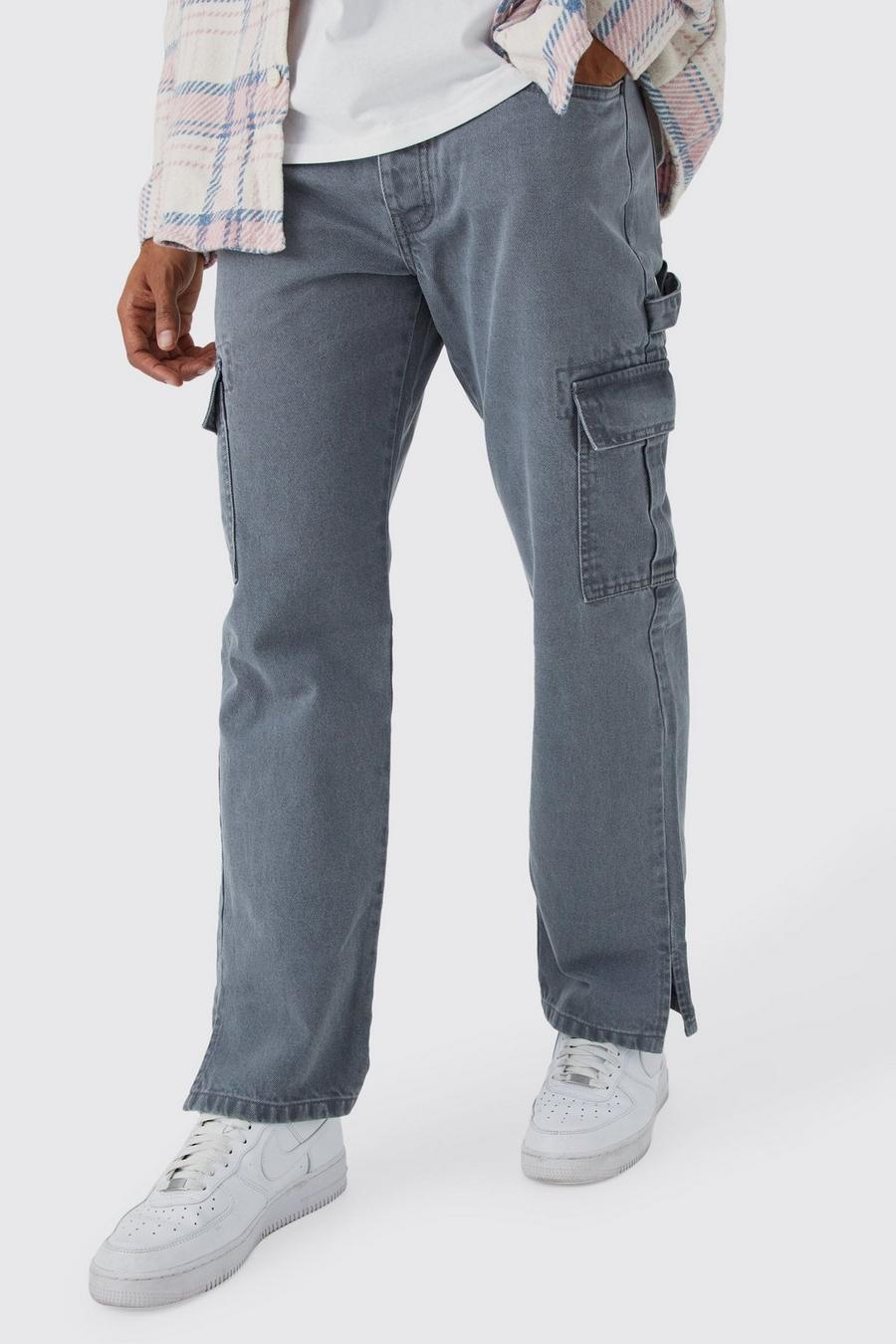 Mid grey gris Onbewerkte Baggy Utility Jeans Met Split