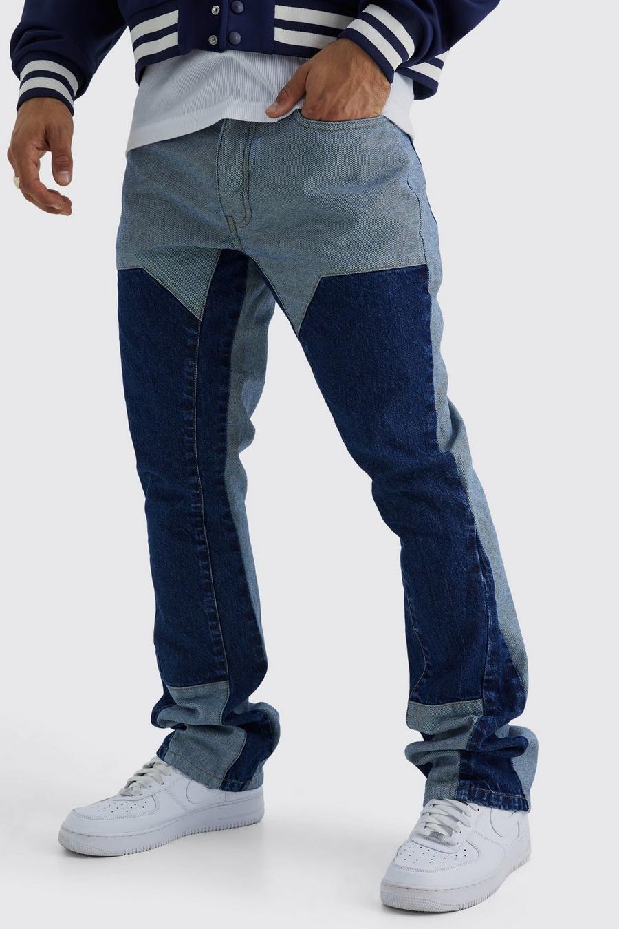 Vintage blue bleu Onbewerkte Flared Slim Fit Carpenter Jeans