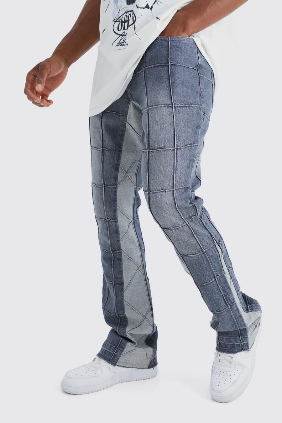 Jeans Slim Fit in denim rigido con pannelli a zampa e inserti, Mid grey grigio