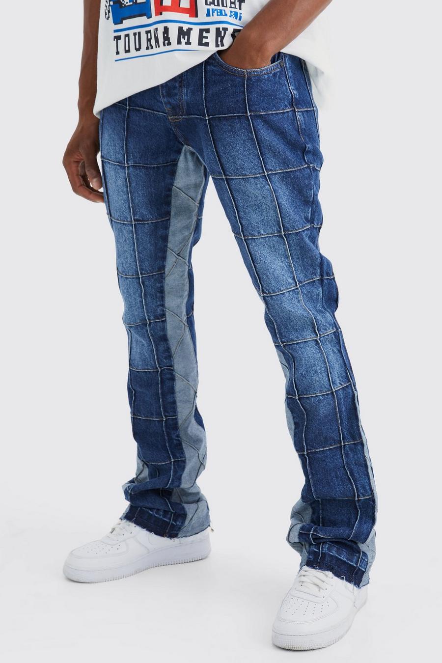Jeans Slim Fit in denim rigido con pannelli a zampa e inserti, Vintage blue