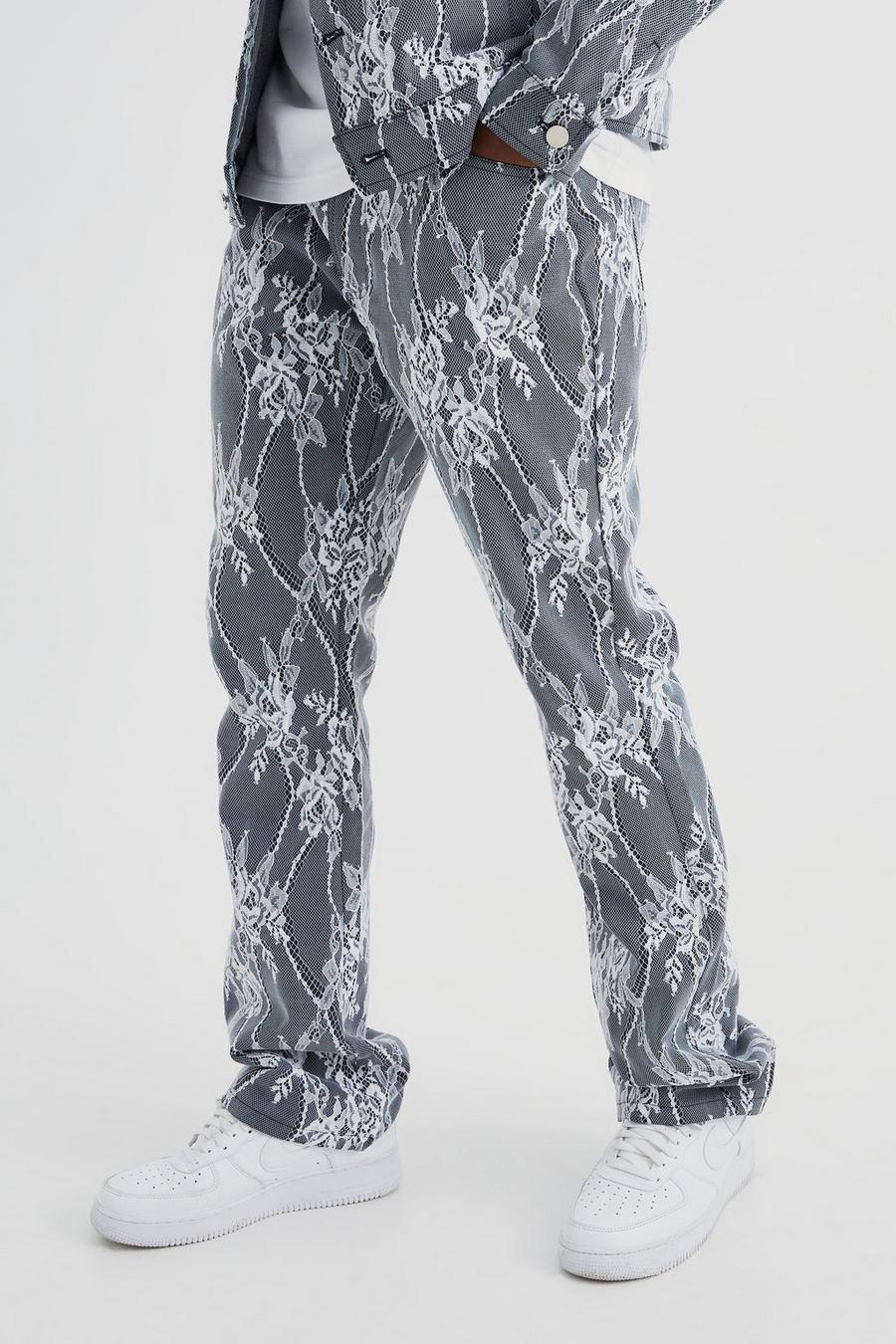 Black Slim Rigid Flare Lace Overlay Jeans image number 1
