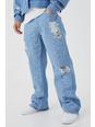 Jeans rilassati in denim rigido in fantasia cachemire con inserti, Mid blue