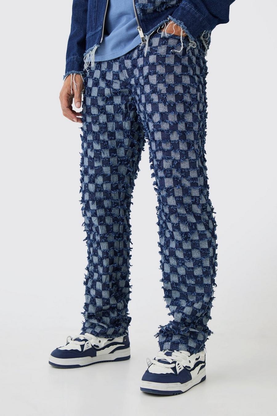 Lockere Jeans mit Schachbrett-Muster, Dark blue image number 1