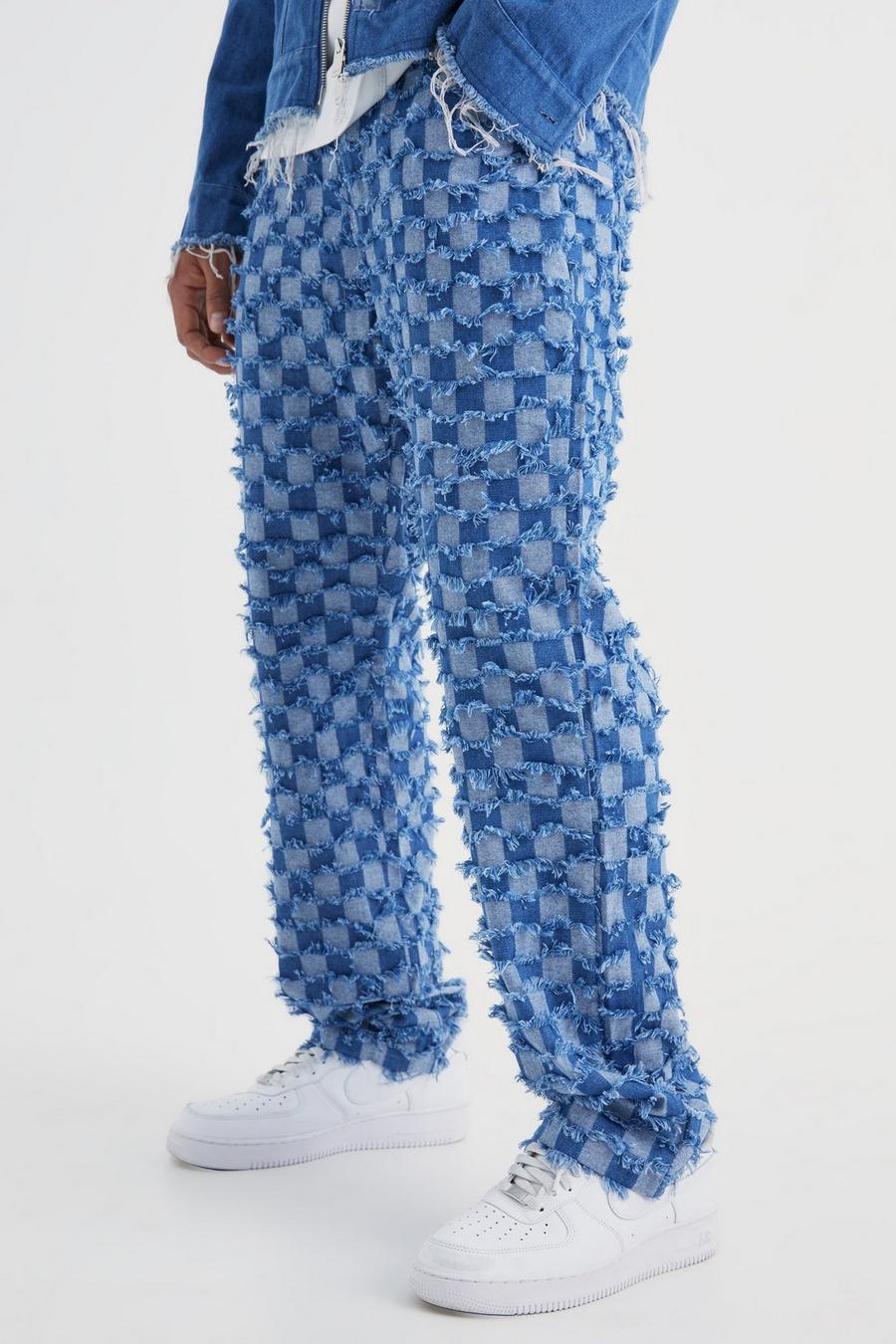 Lockere Jeans mit Schachbrett-Muster, Mid blue image number 1