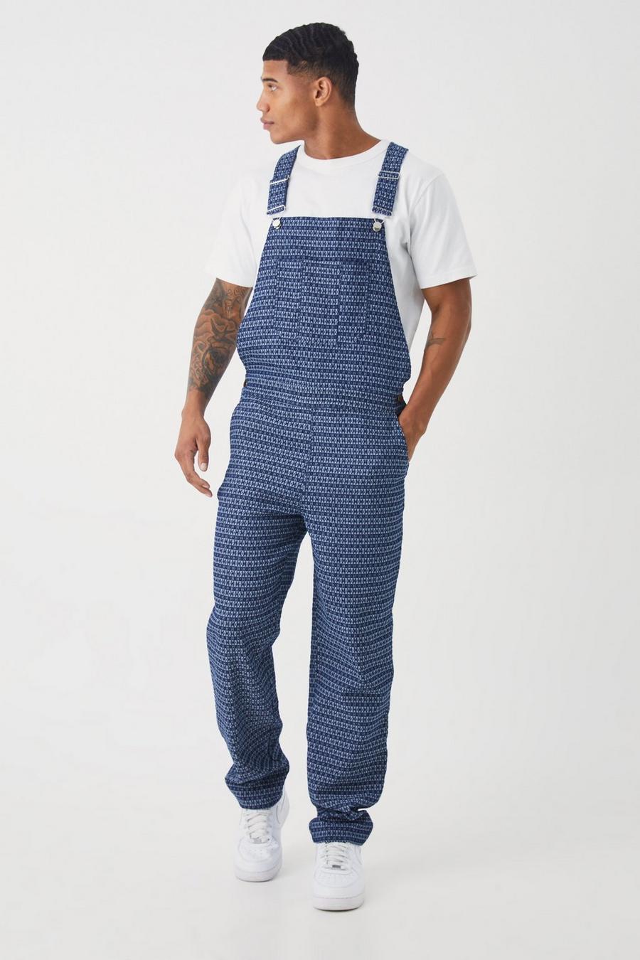 Dark blue Relaxed Fit Fabric Interest Denim Overall