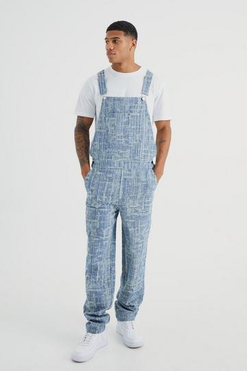 Relaxed Distressed Fabric Interest Dungaree mid blue