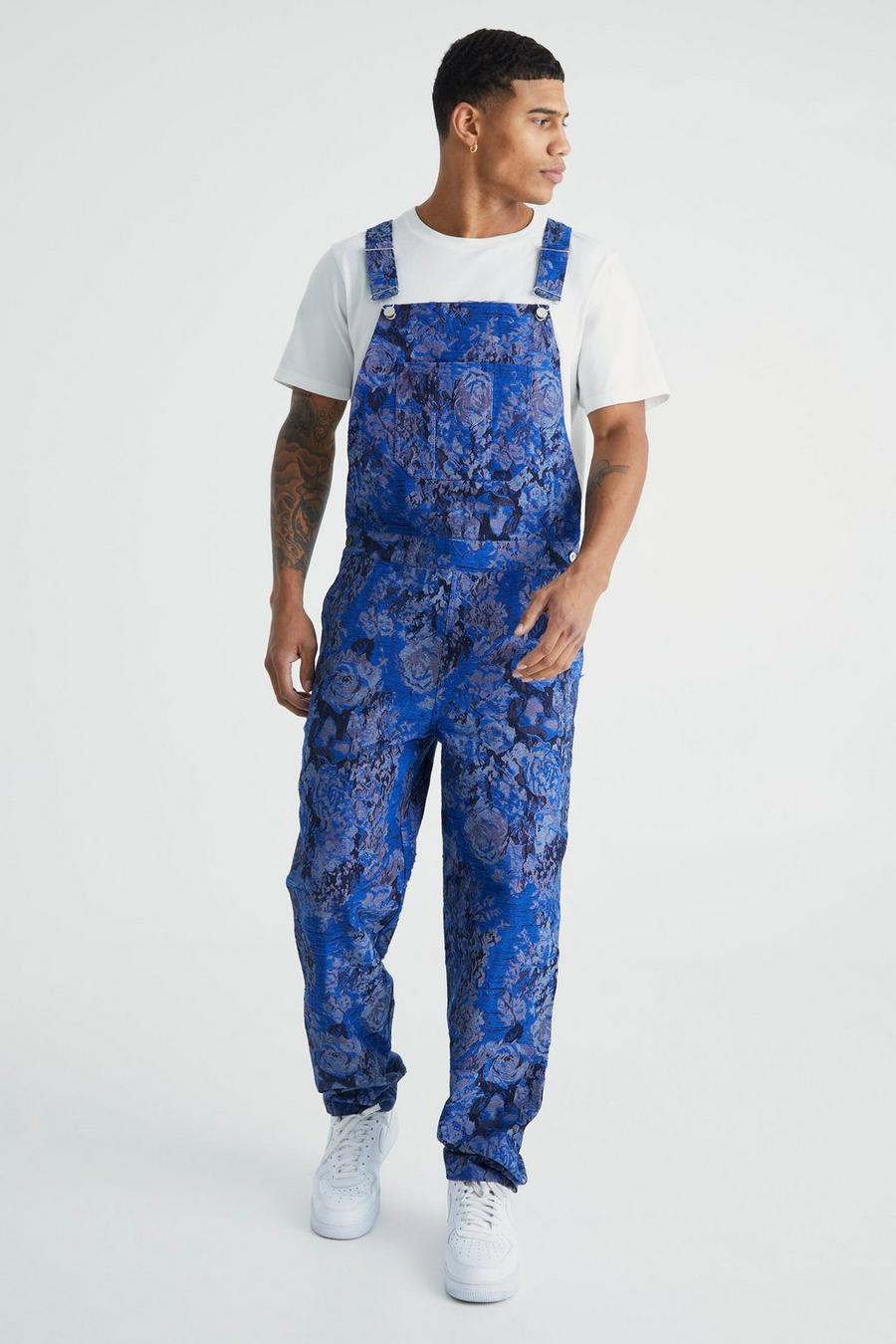 Blue Relaxed Distressed Tapestry Dungaree image number 1