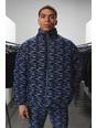Dark blue Boxy Fit Fabric Interest Denim Puffer Jacket