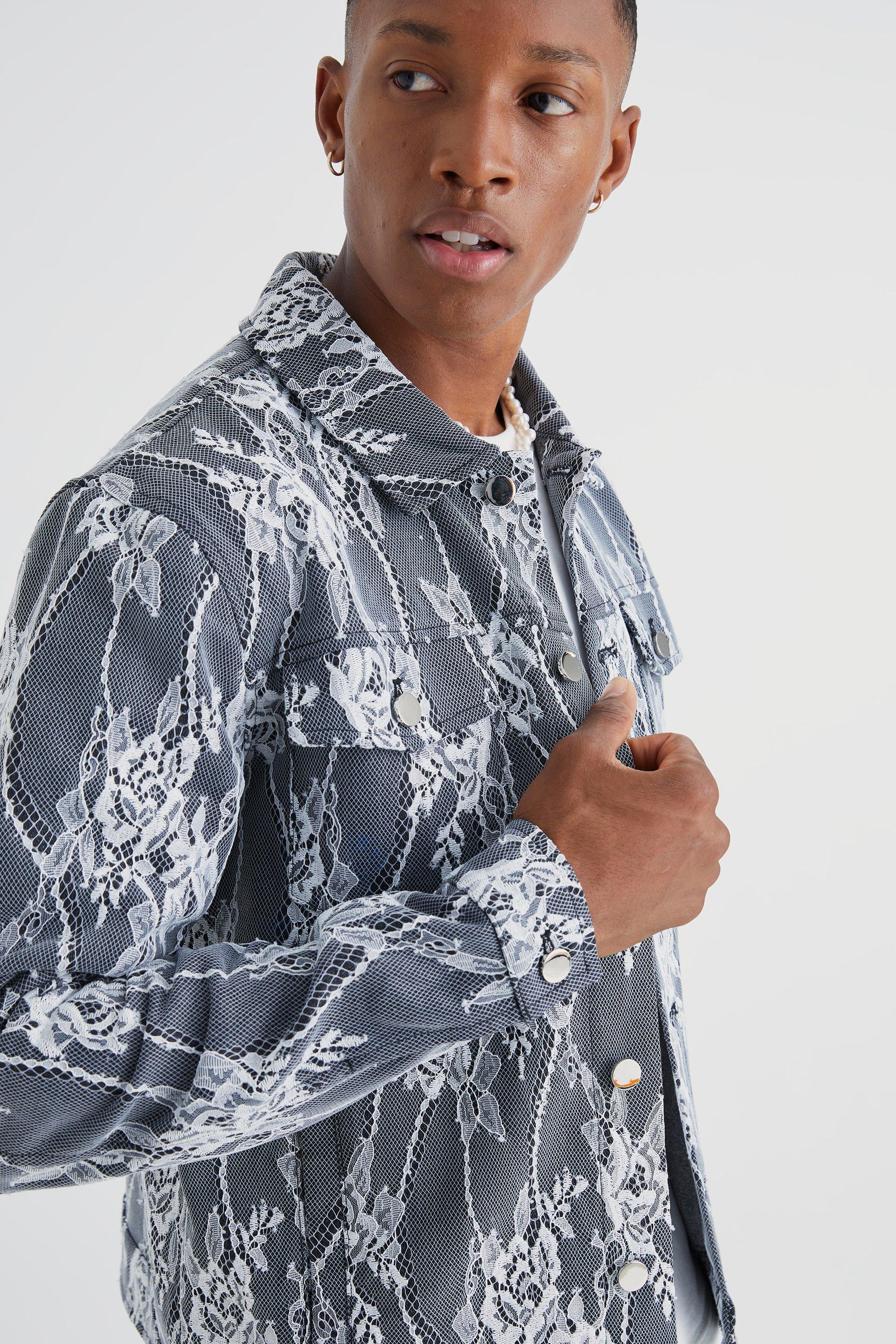Men's Lace Overlay Denim Jacket