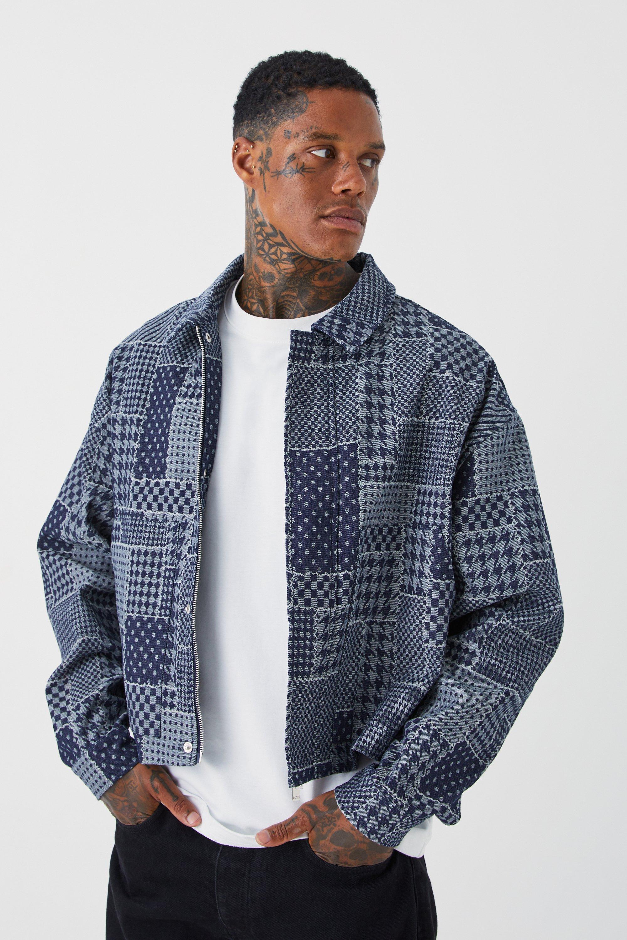 Black and white checkered jean jacket sale