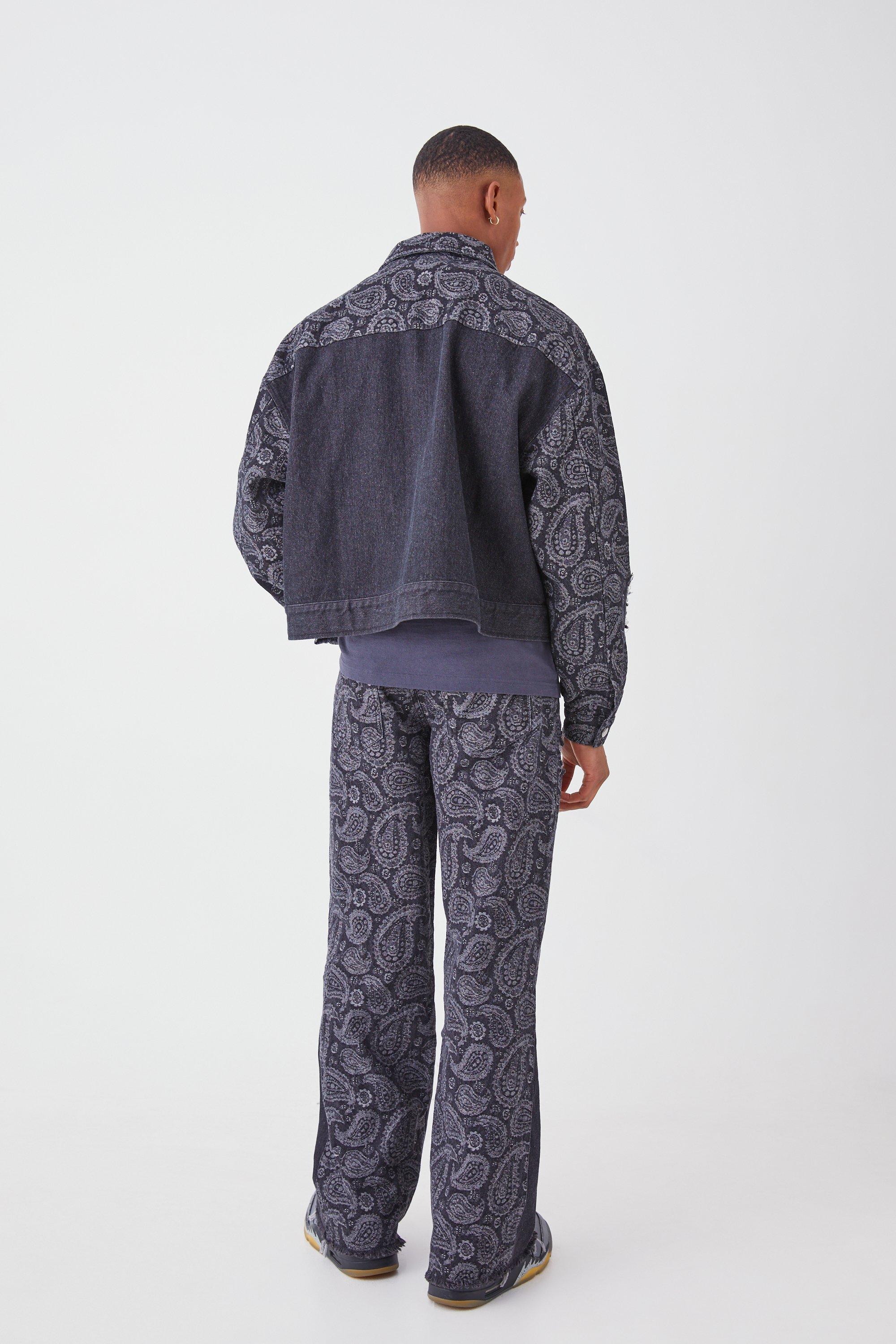 Boxy Fit Paisley Spliced Denim Jacket