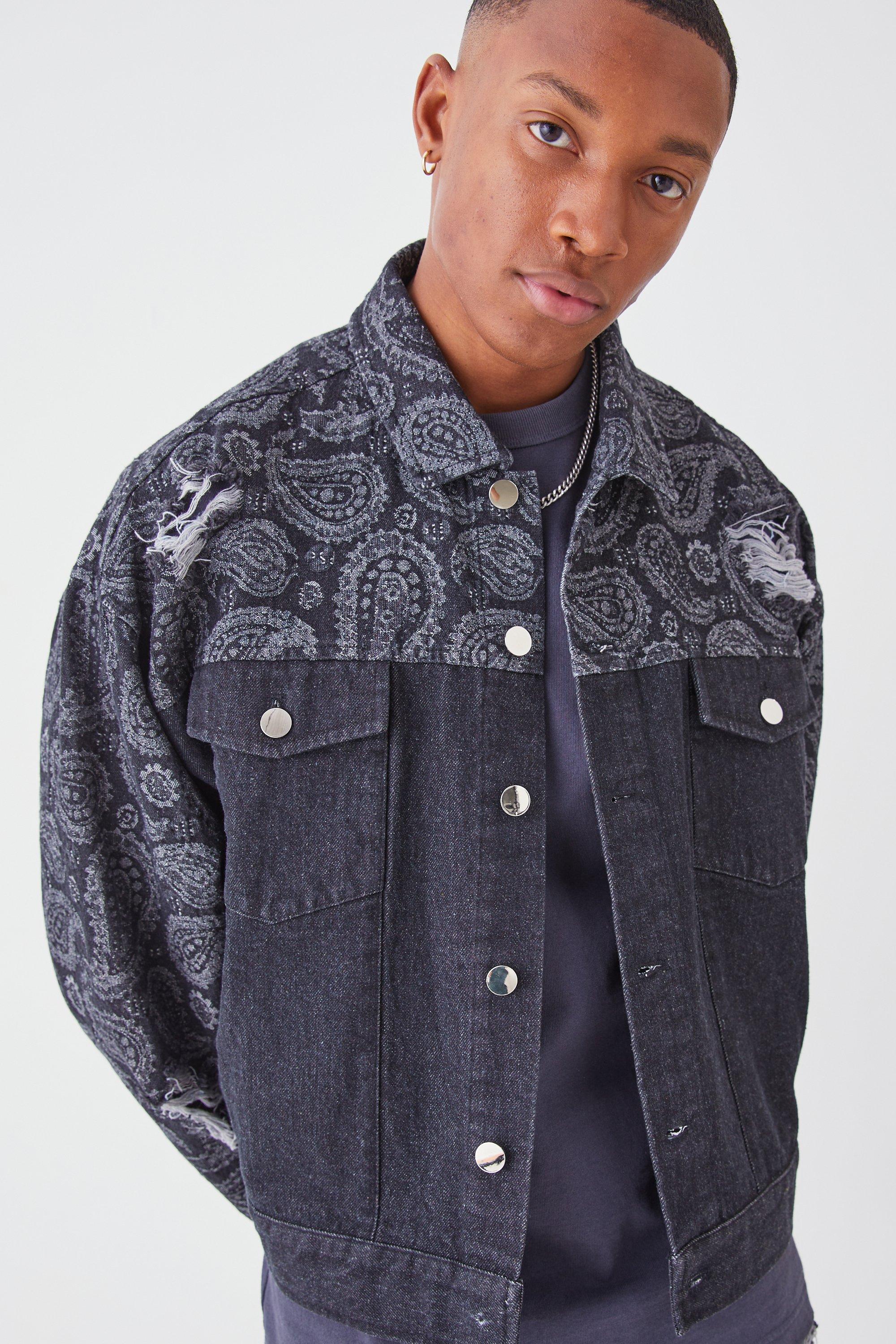 Veste en Jean large bicolore a imprime cachemire