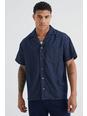 Dark blue Boxy Fit Fabric Interest Short Sleeve Shirt