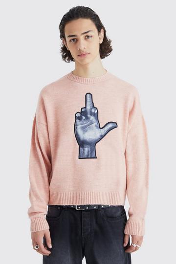 Oversized Boxy Badge Detail Brushed Jumper pink