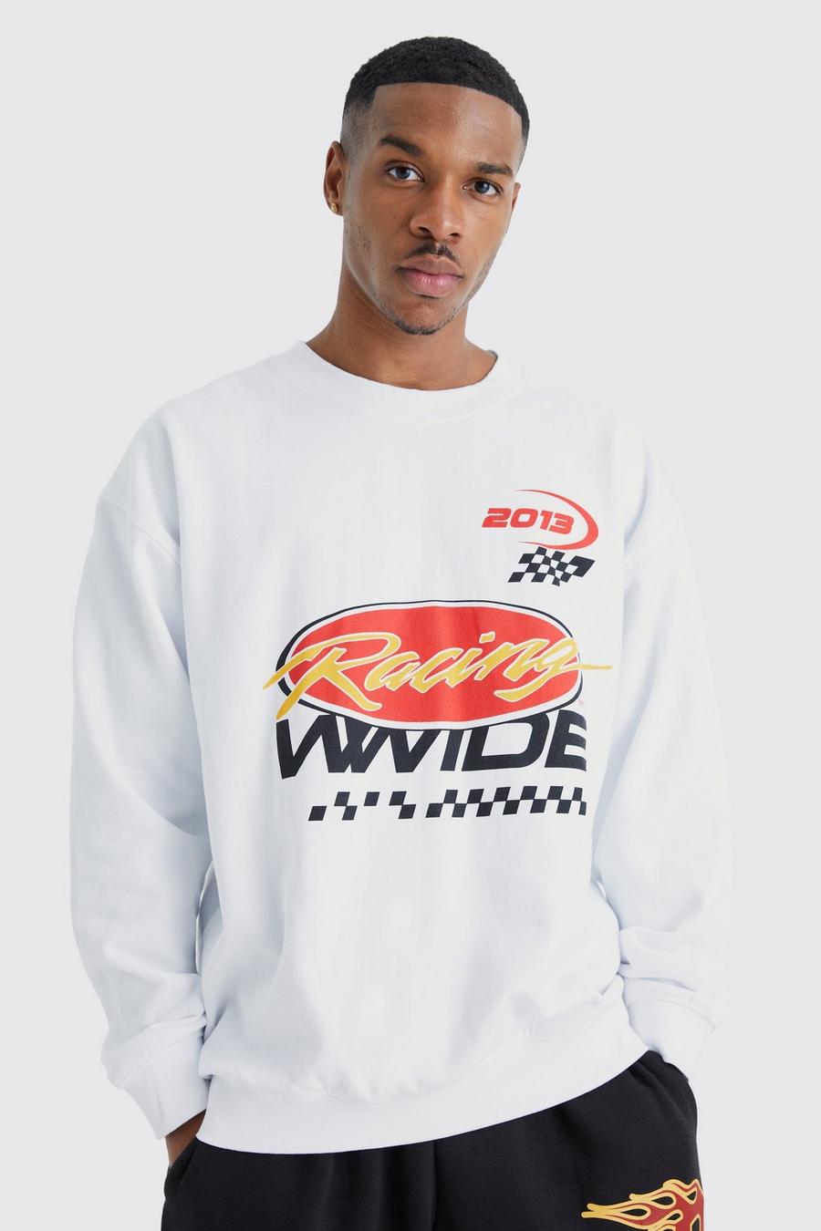 White Oversized Racing Moto Sweatshirt