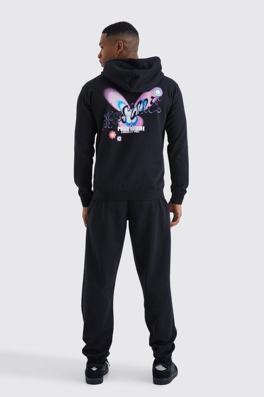 Black Oversized Homme Butterfly Hooded Tracksuit