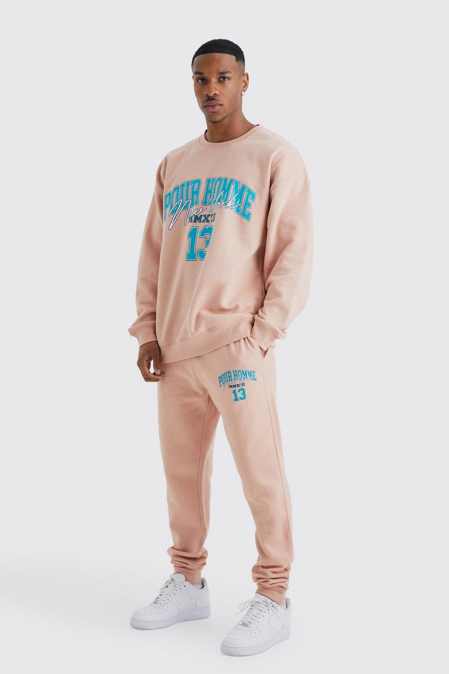 Oversize Sweatshirt-Trainingsanzug mit Pour Homme Print, Dusty pink image number 1