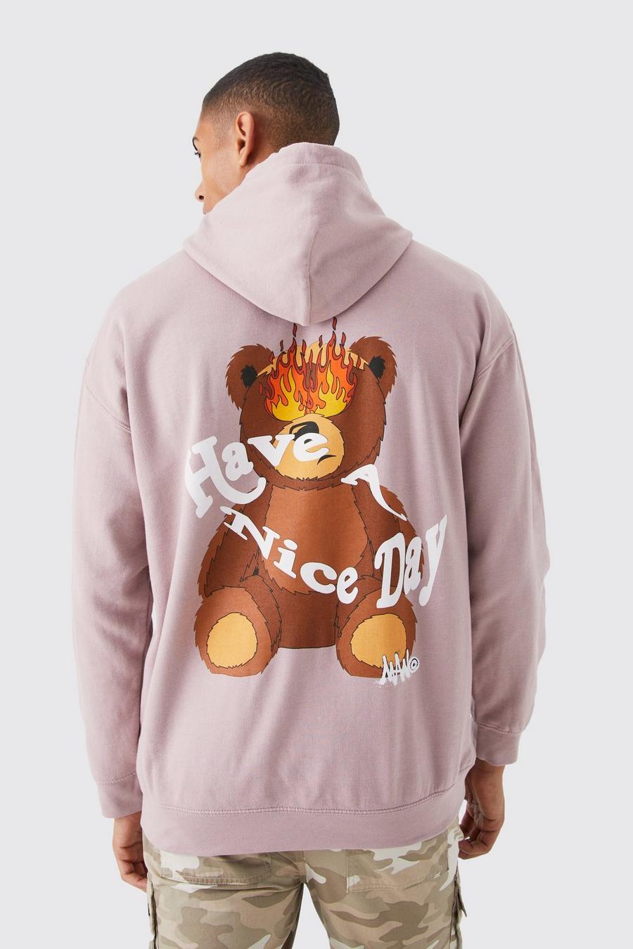 Mink beige Oversized Teddy Have A Nice Day Hoodie