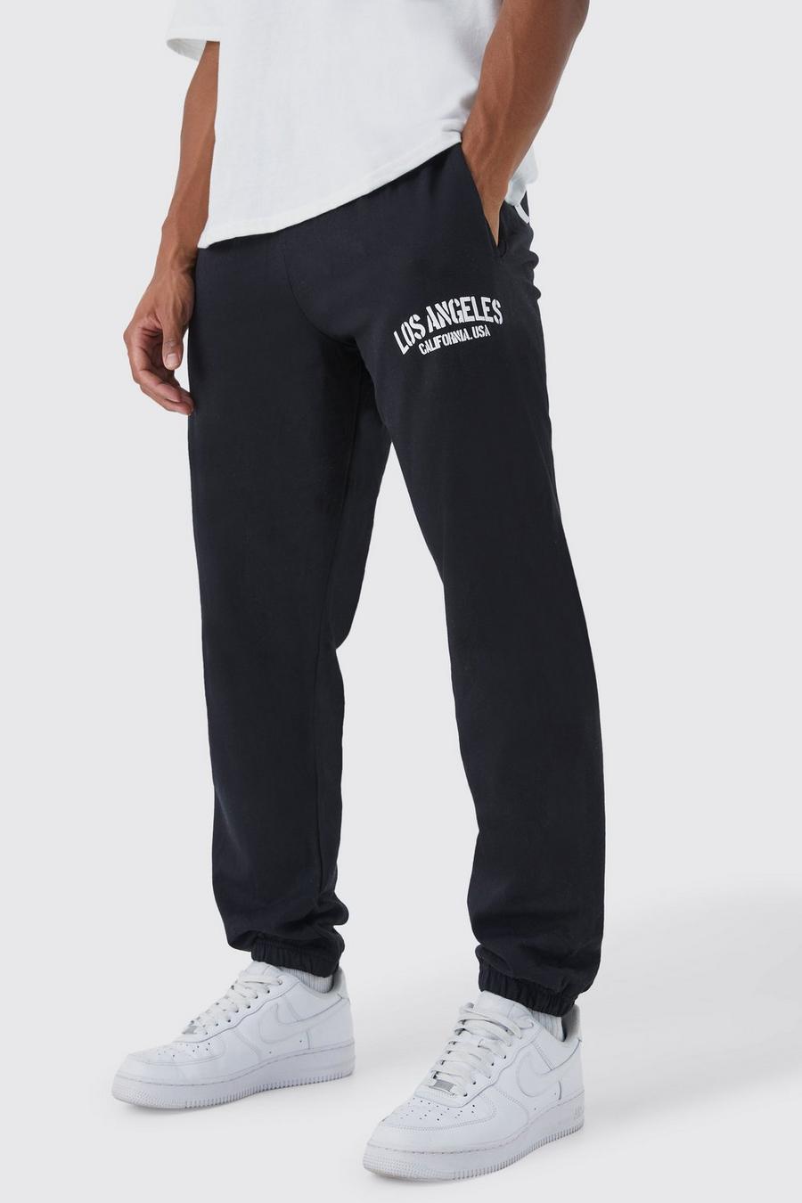 Pantalón deportivo oversize con estampado Los Angeles, Black image number 1