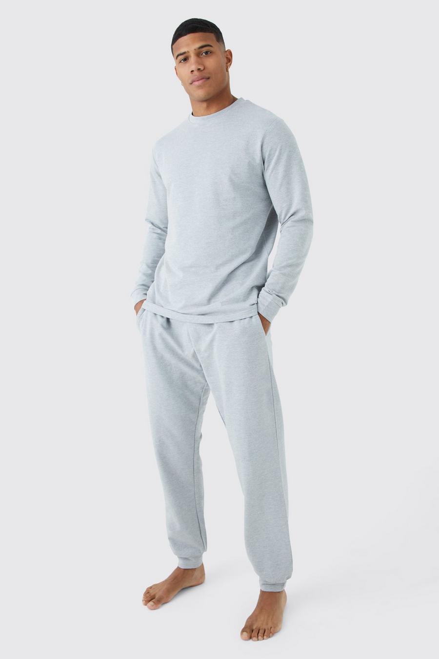 Grey marl Soft Feel Lounge Top And Jogger Set image number 1