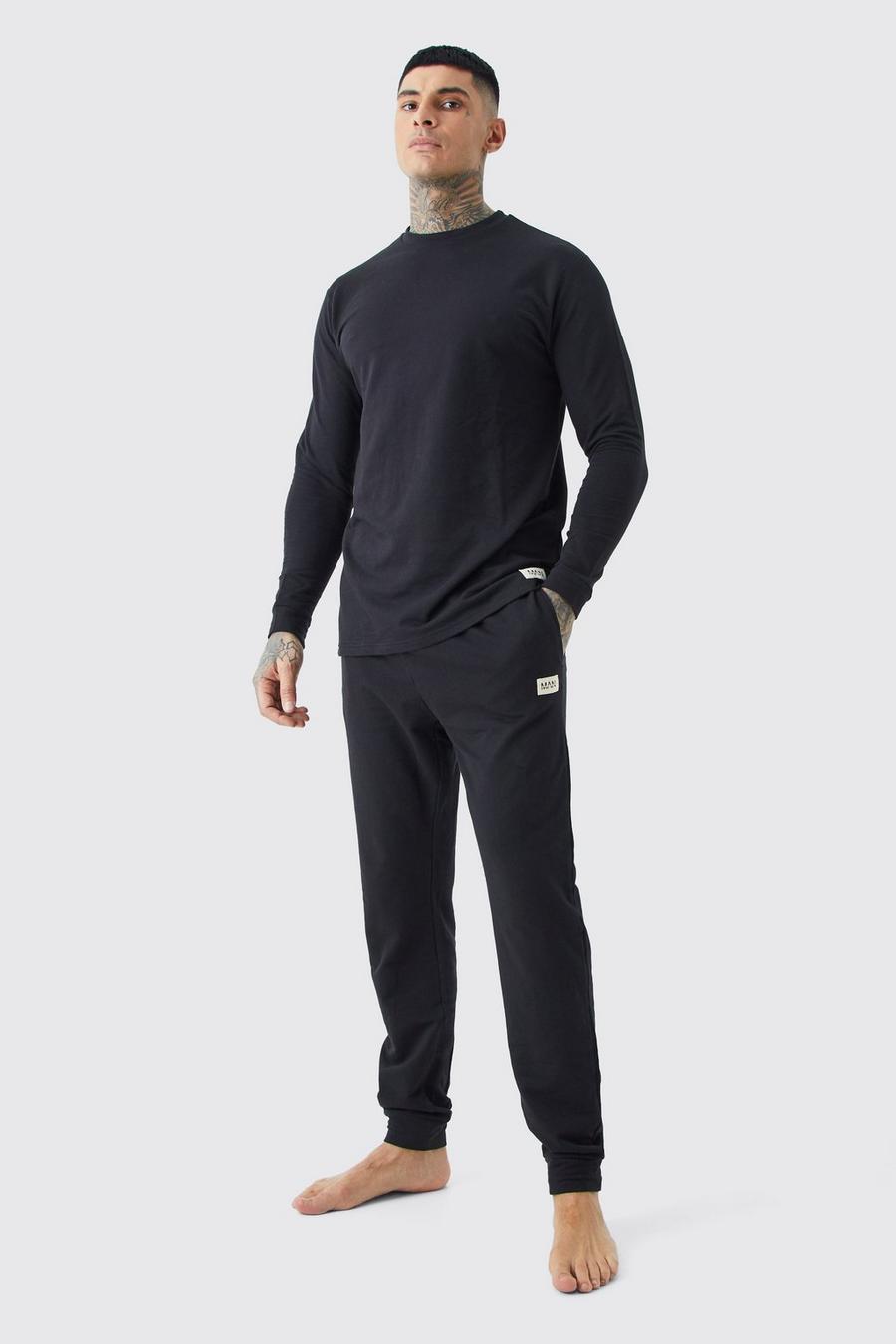 Black Tall Soft Feel Lounge Top And Jogger Set image number 1