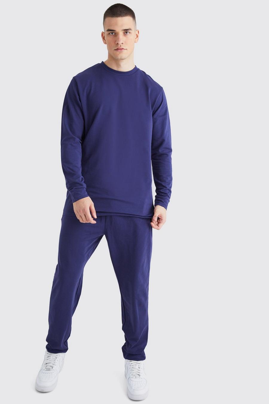 Navy Tall Soft Feel Lounge Top And Jogger Set image number 1
