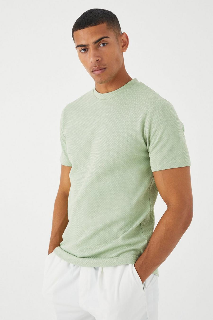 Sage green Slim Textured Jacquard T-shirt