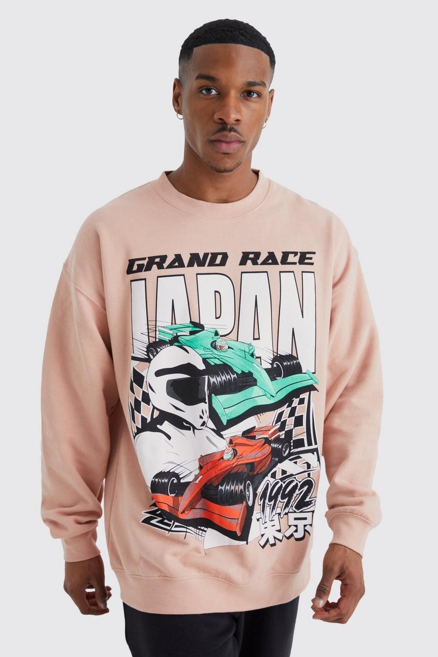 Dusty pink Oversized Japan Motorsport Graphic Sweatshirt