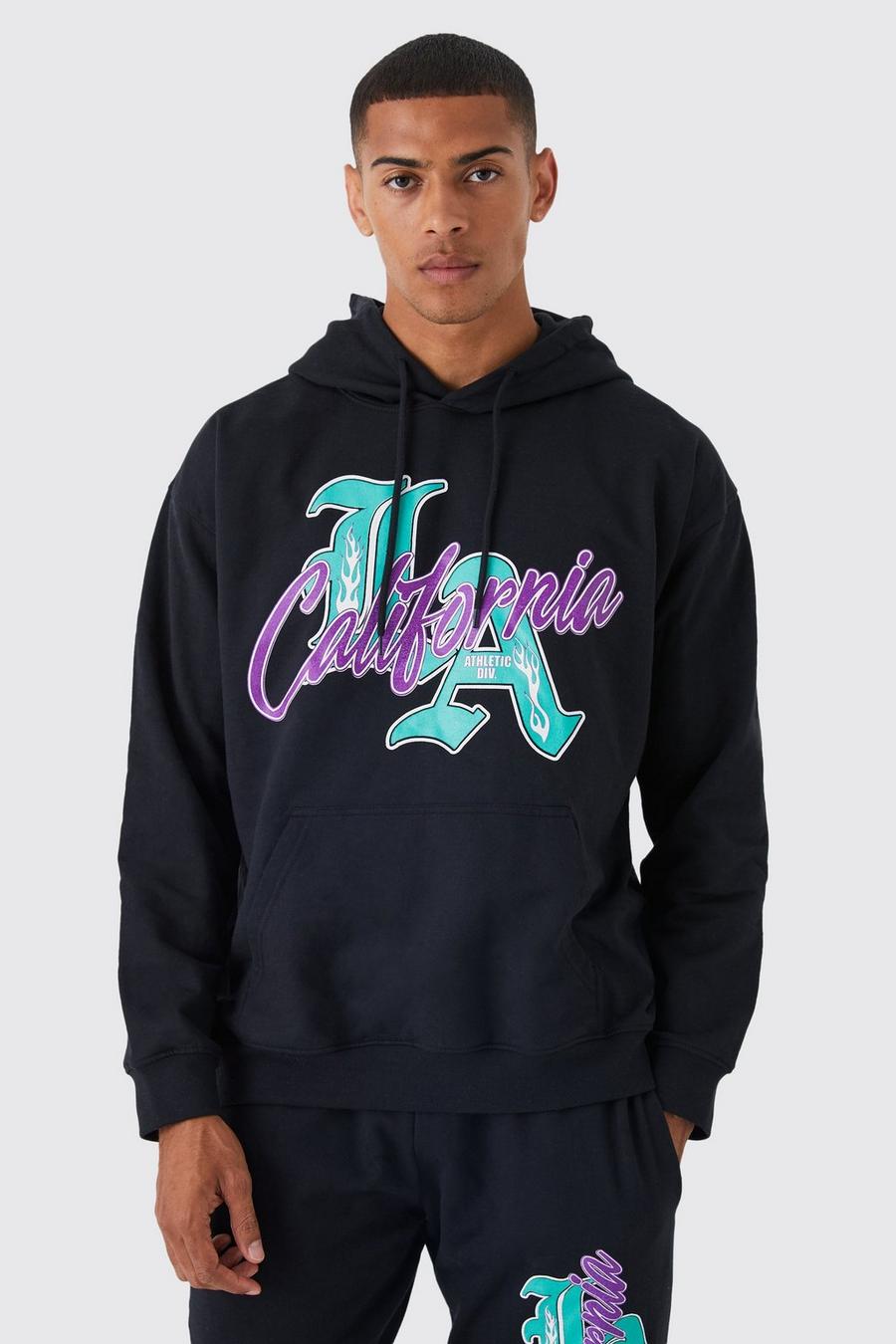 Black svart LA California Oversize hoodie i varsitystil