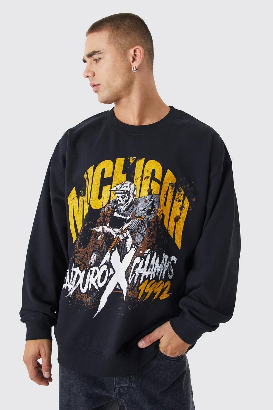 Black Oversized Vintage Michigan Moto Sweatshirt