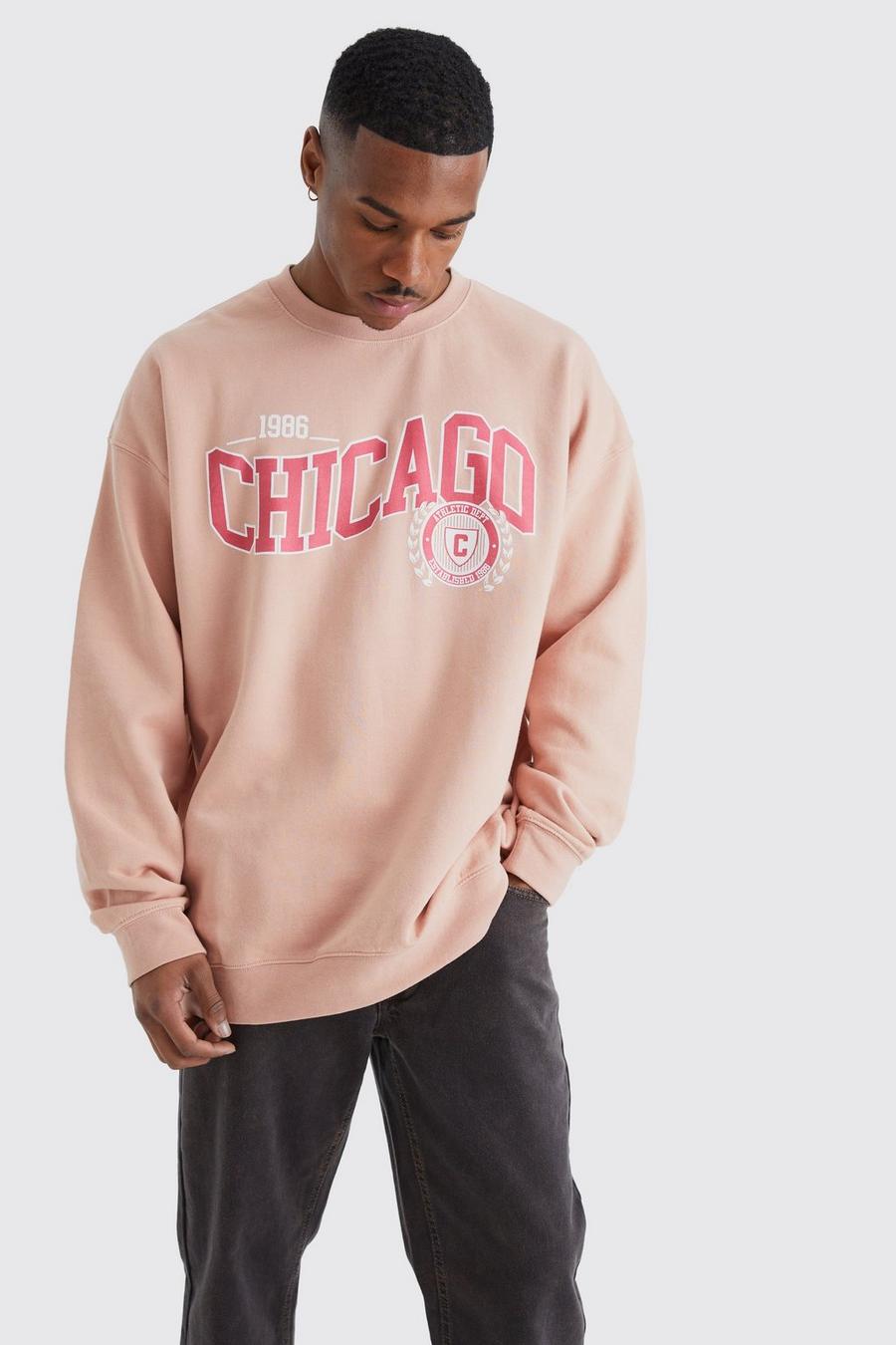 Oversize Sweatshirt mit Chicago-Print, Mink beige