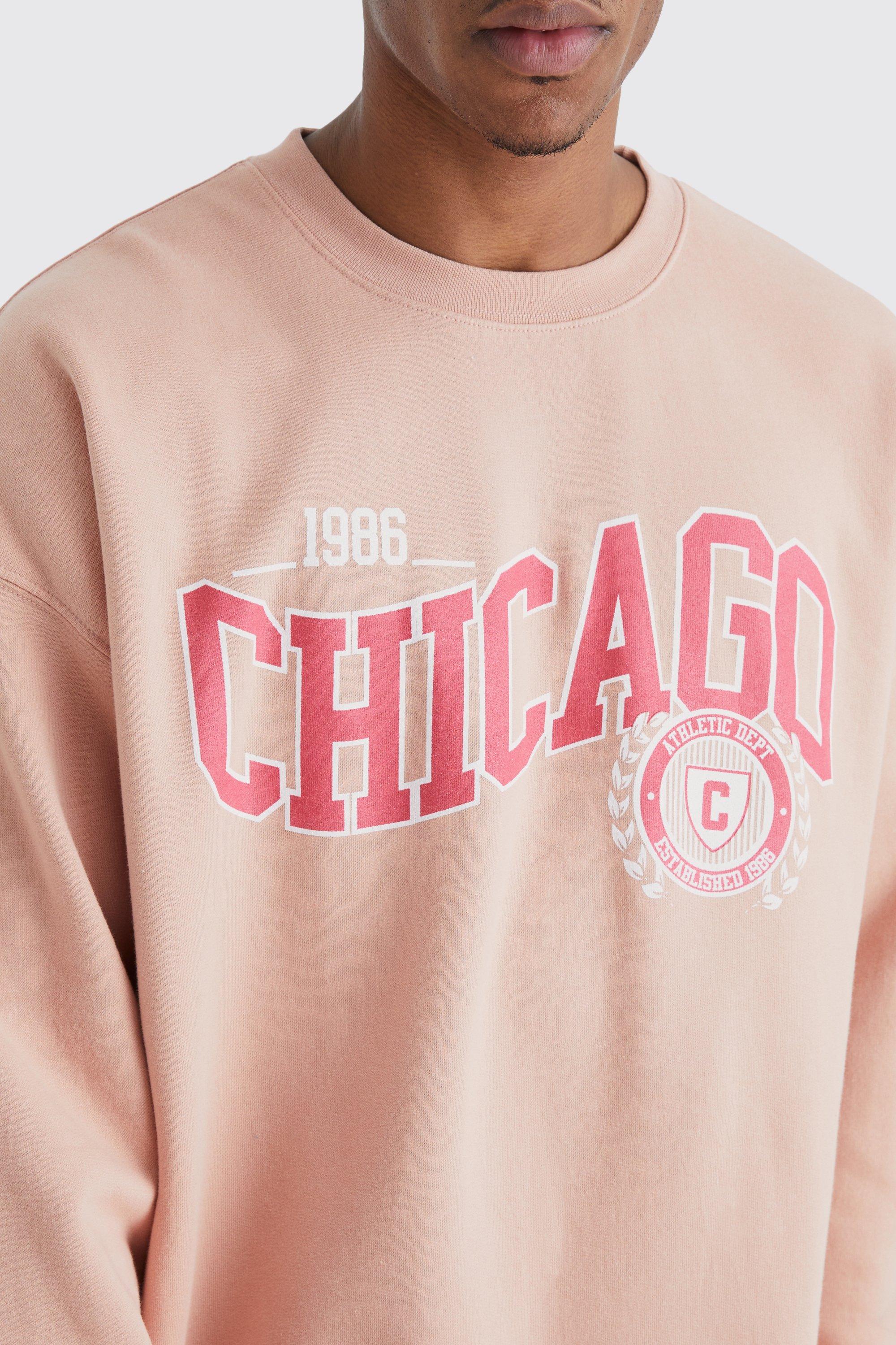 Boohoo Mens Oversized Chicago Varsity Sweatshirt - Beige