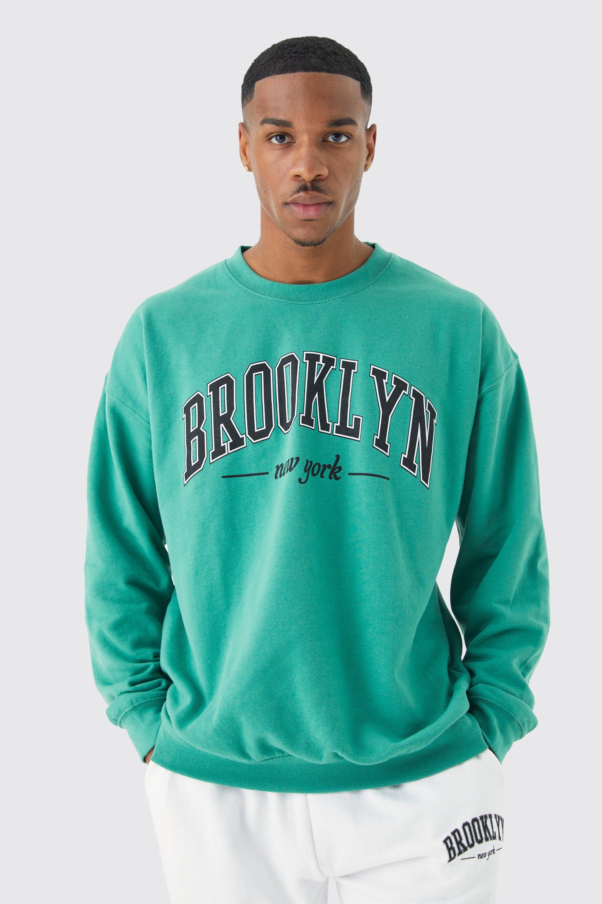 boohooMAN Mens Oversized Brooklyn NYC Sweatshirt - Blue