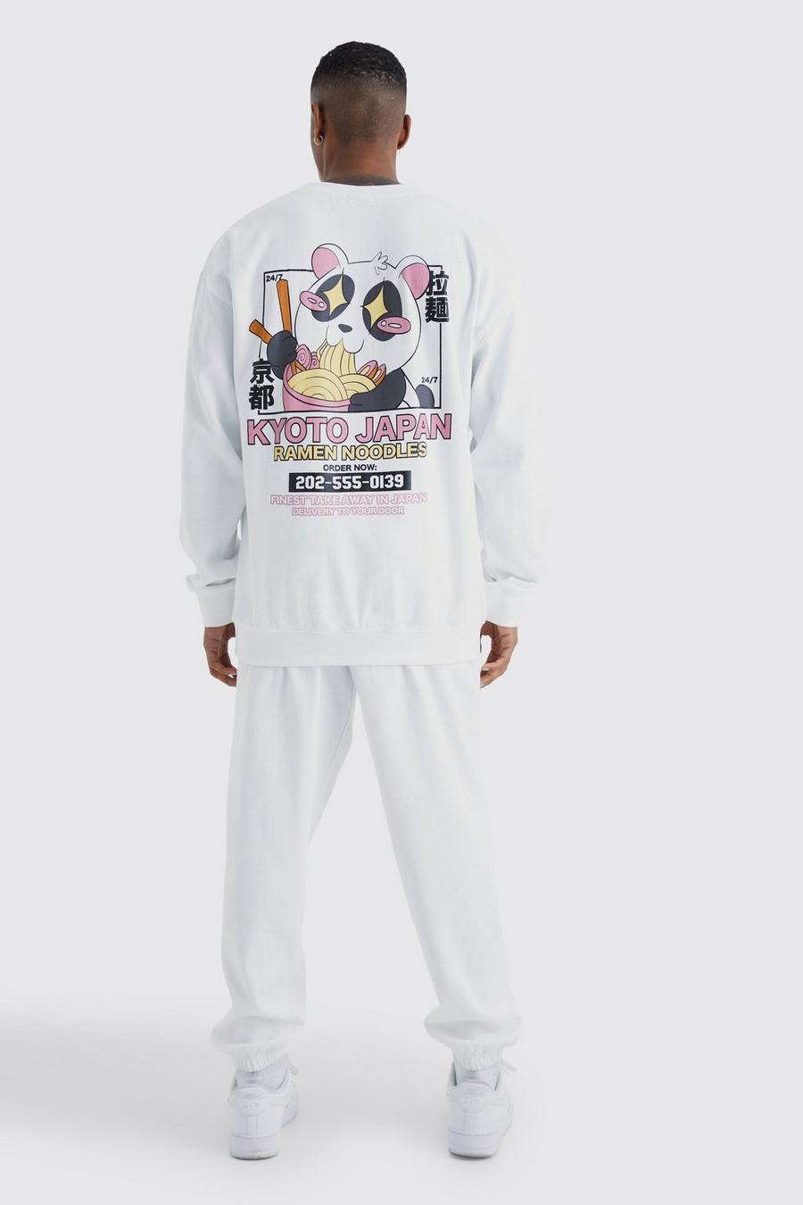 Oversize Sweatshirt-Trainingsanzug mit Kyoto Panda Ramen Print, White weiß