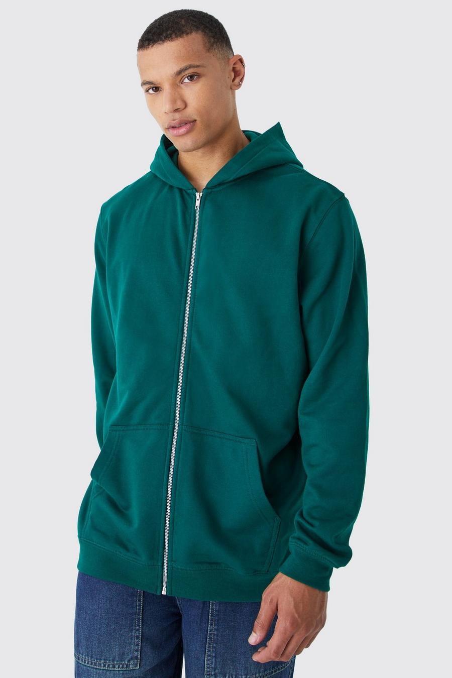 Forest green Tall Hoodie med dragkedja