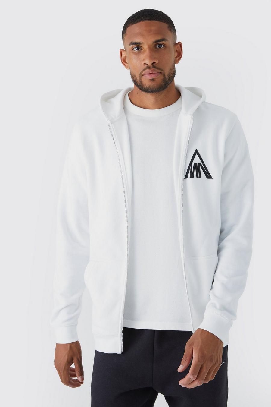 White Tall Core Fit Man Branded Zip Through Hoodie image number 1