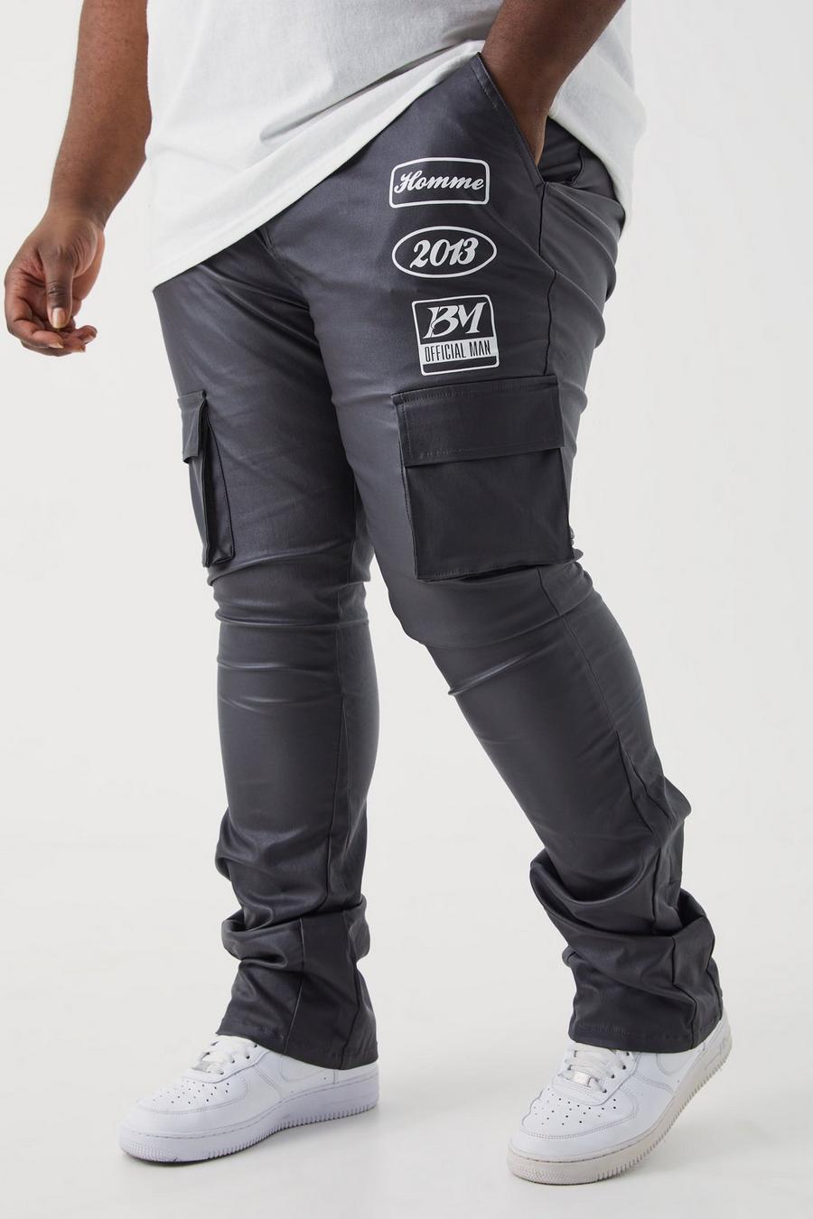 Charcoal Plus Skinny Stacked Flare Coated Cargo Trouser image number 1