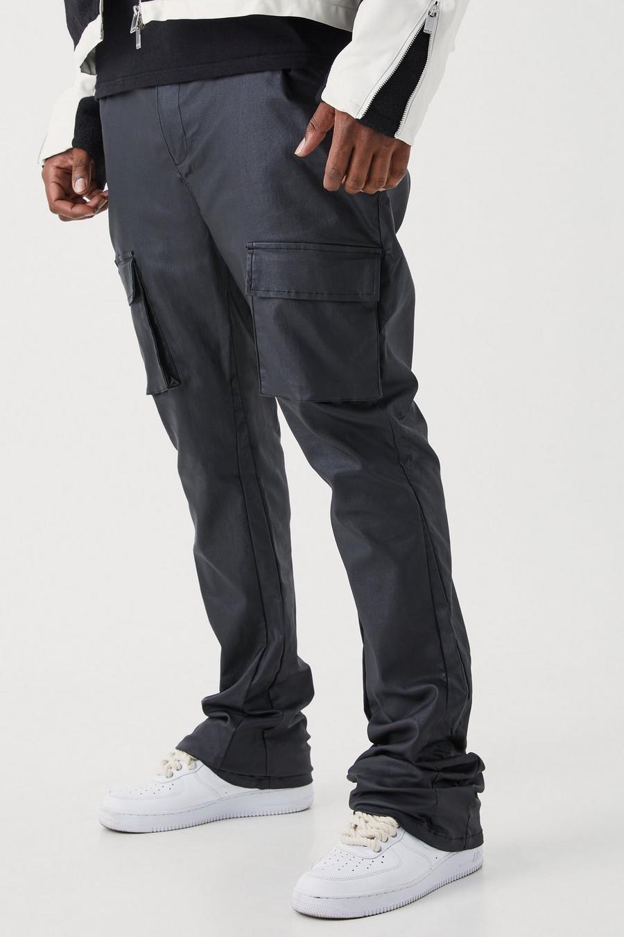 Black Plus Skinny Stacked Flare Coated Cargo Trouser image number 1